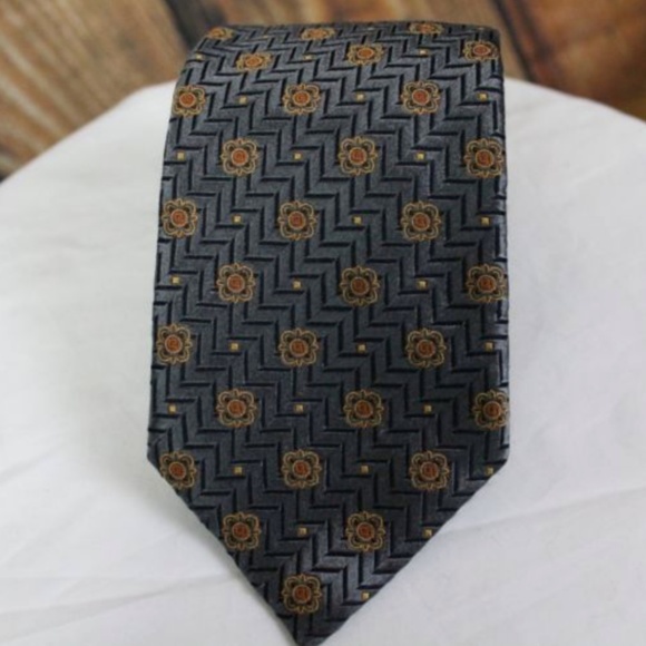 CANALI Men's Tie Charcoal Grey Silver Gold - Picture 7 of 7